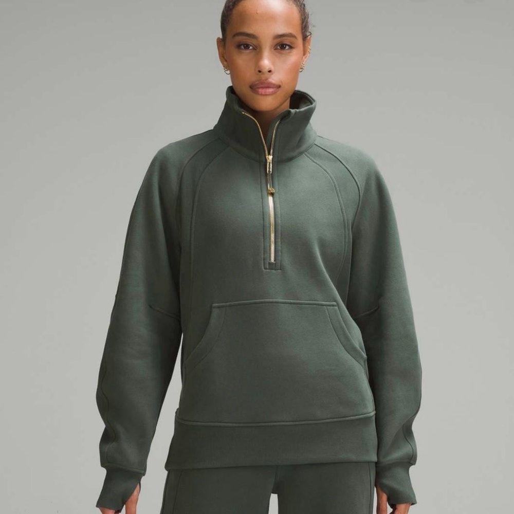 Lululemon Oversized Scuba Half Zip Funnel Neck LONG Forest Green & Gold